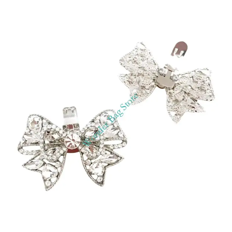 H3CB Sparkling Crystal Decorated Bowknot Shoe Clip Alloy High Heel Charms for Enhances Footwear Beauty and Secure Attachments