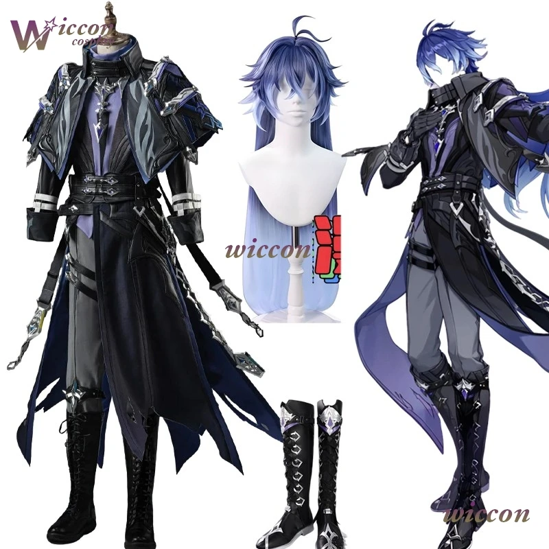 

Космический Genshin Impact Kyryll Chudomirovich Flins Косплей Костюм Одежда Взрослые Мужчины Хэллоуин Парик Сапоги Экспо Униформа