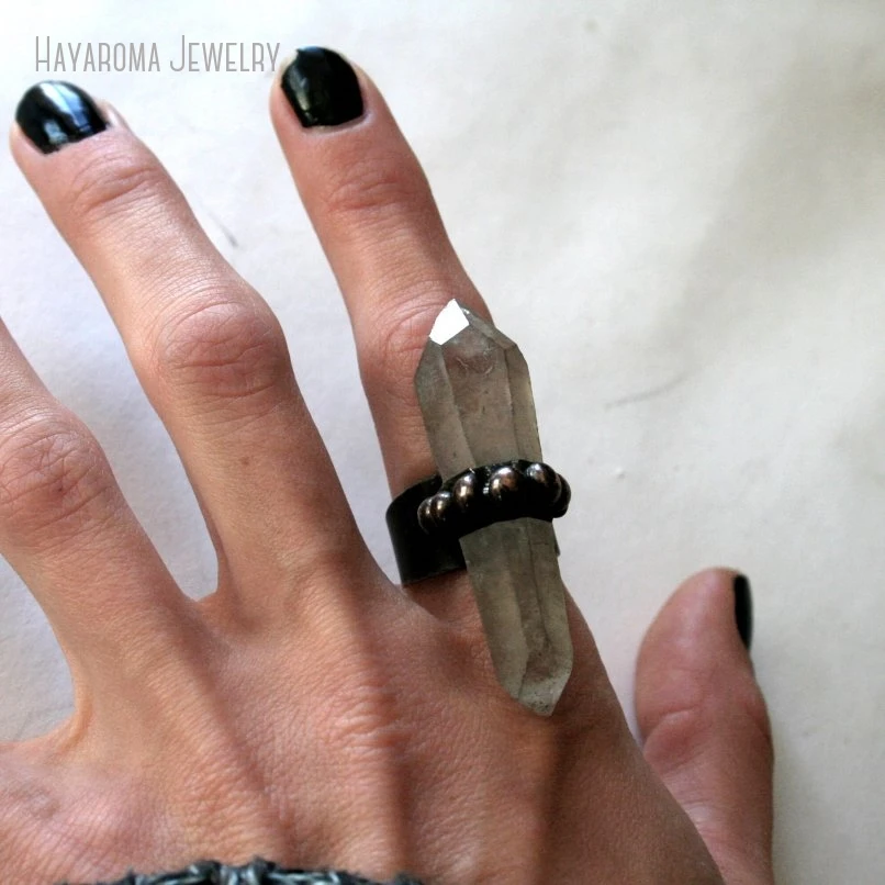 10pcs Clear Quartz Crystal Adjustable Statement Cocktail Ring Women Goth Accessories Wicca Pagan Gothic Grunge Jewelry