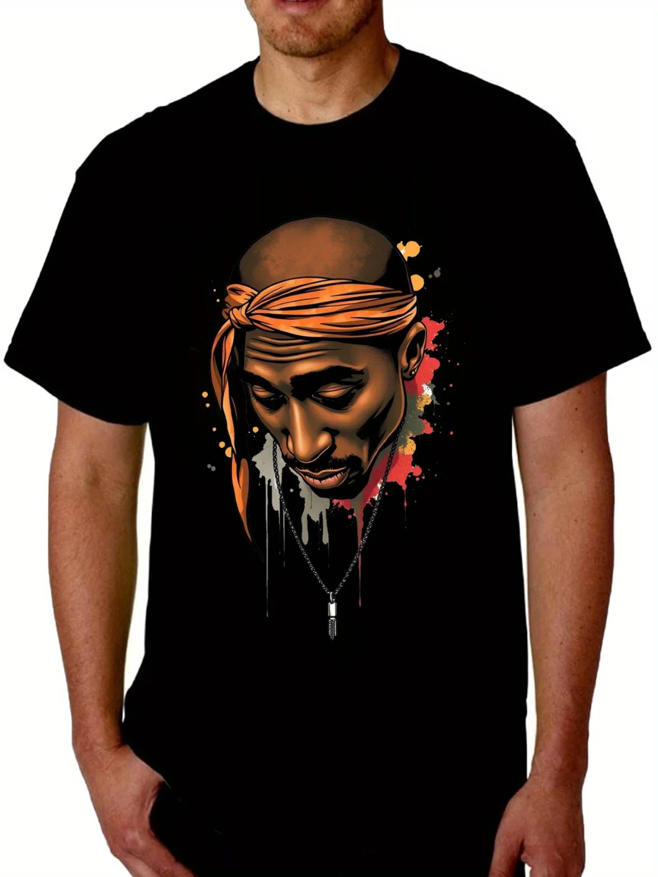 

Men'S Casual T Shirt with Rapper Illustration Soft Breathable Stretch Fabric Round Neck Summer Style Casual Adult Clothing