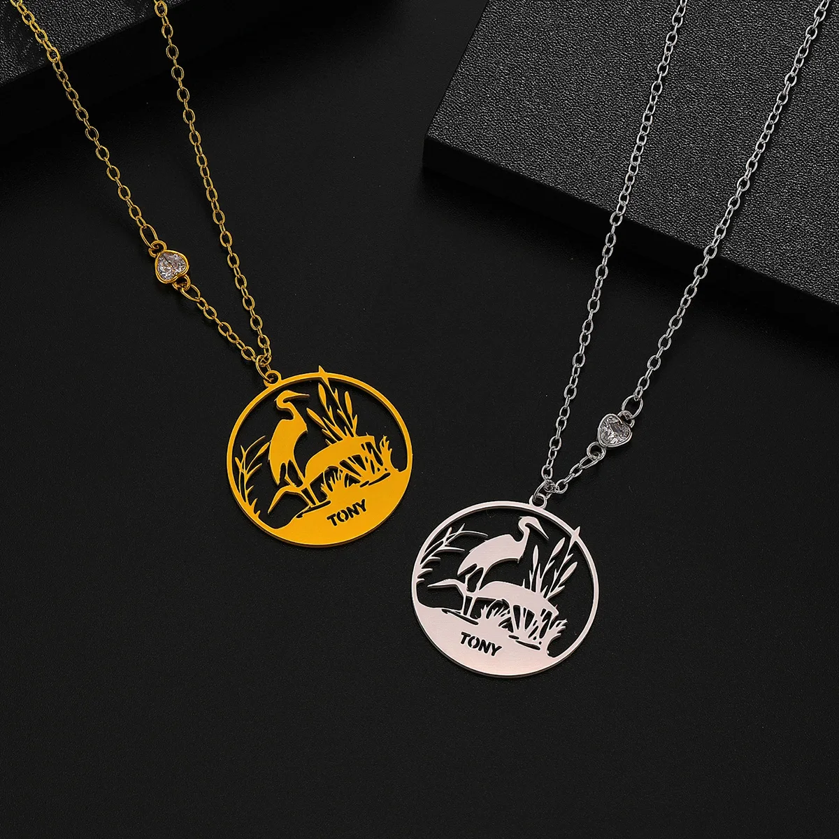 Customized Name Personalized Red crowned Crane Animal World Pendant Necklace Jewelry