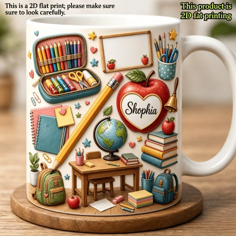 2D Print Custom Teacher Mug 11oz Personalized Name Ceramic Coffee Cup Gift for Educator Back To School Thanksgiving