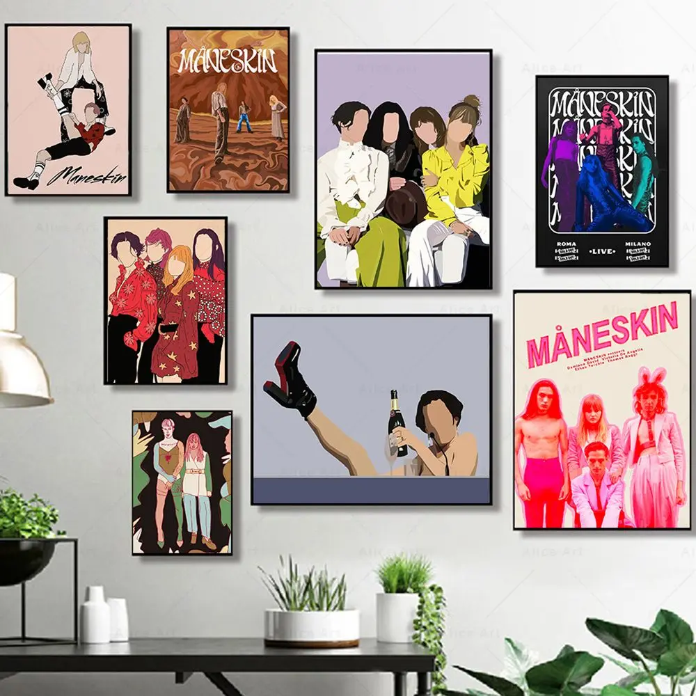 Fashion Pop Art Rock Band Maneskin Poster Vintage Wall Art Canvas Painting Prints Wall Picture for Living Room Home Decoration