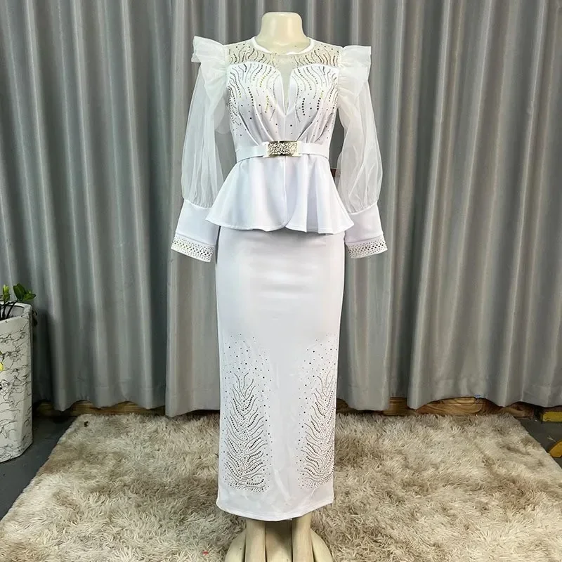 Elegante africano frisado vestidos de festa à noite feminino cor sólida em camadas plissado sexy vestidos de casamento senhora bodycon fino ajuste vestido longo