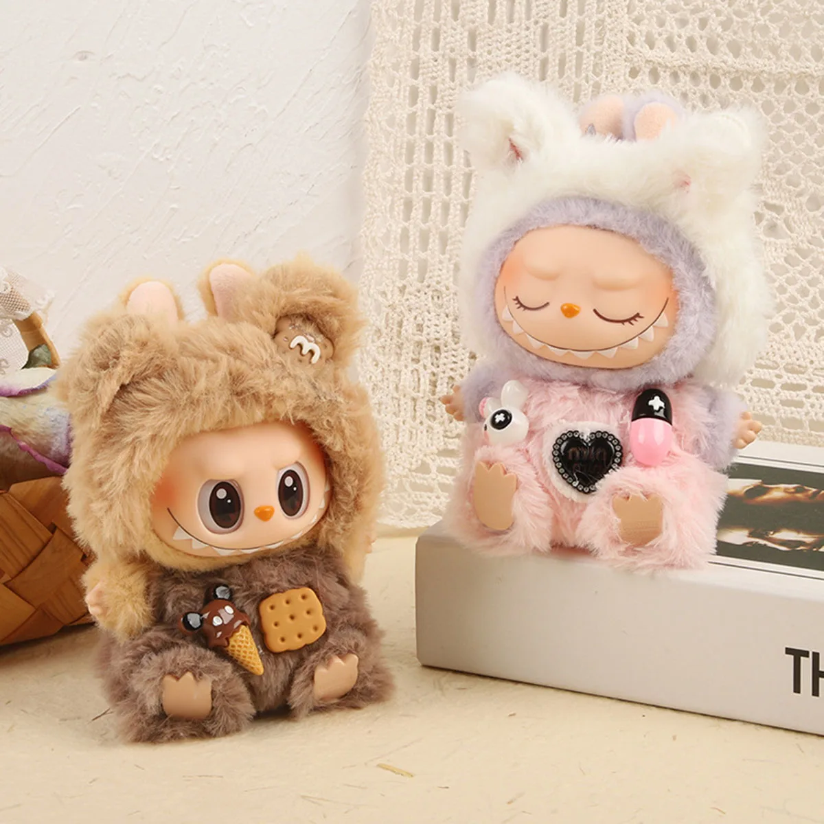 Voor Labubu Poppen Leuke Mini Pluche Poppen Kleding Riem Broek Set Kleding Poppen DIY Accessoires Geschenken