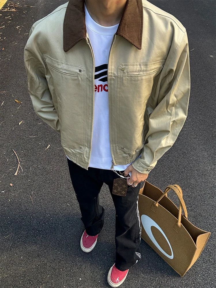 

Хаки, американская рабочая одежда в стиле ретро, мужская майка Sle Cleanfit Barn Sle с воротником, свободная посадка, эластичный подол, повседневная поездка