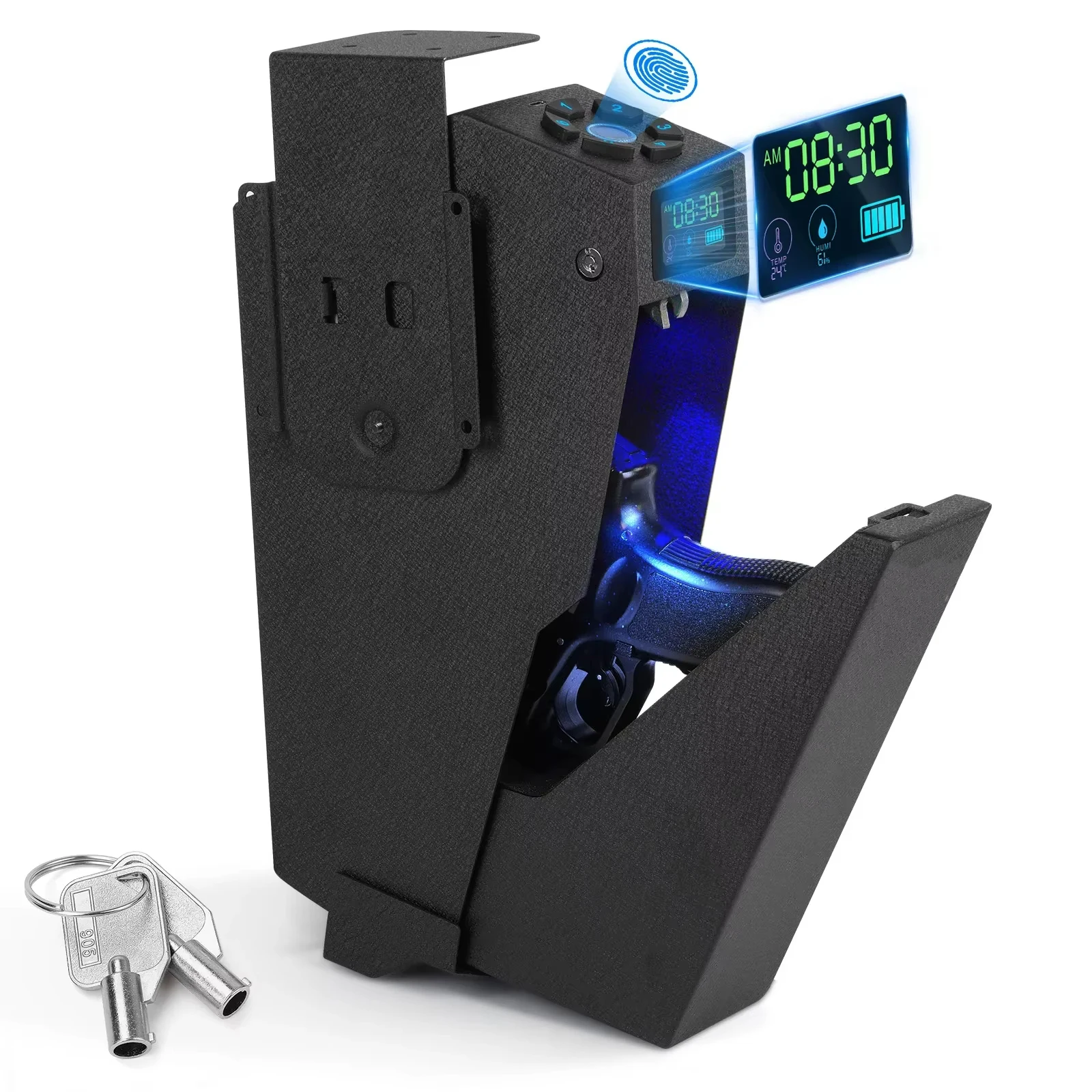 

Biometric Bedside Handgun Quick Access Pistol Lock Box for Nightstand,Car,Fingerprint/Pin Code/Type-C