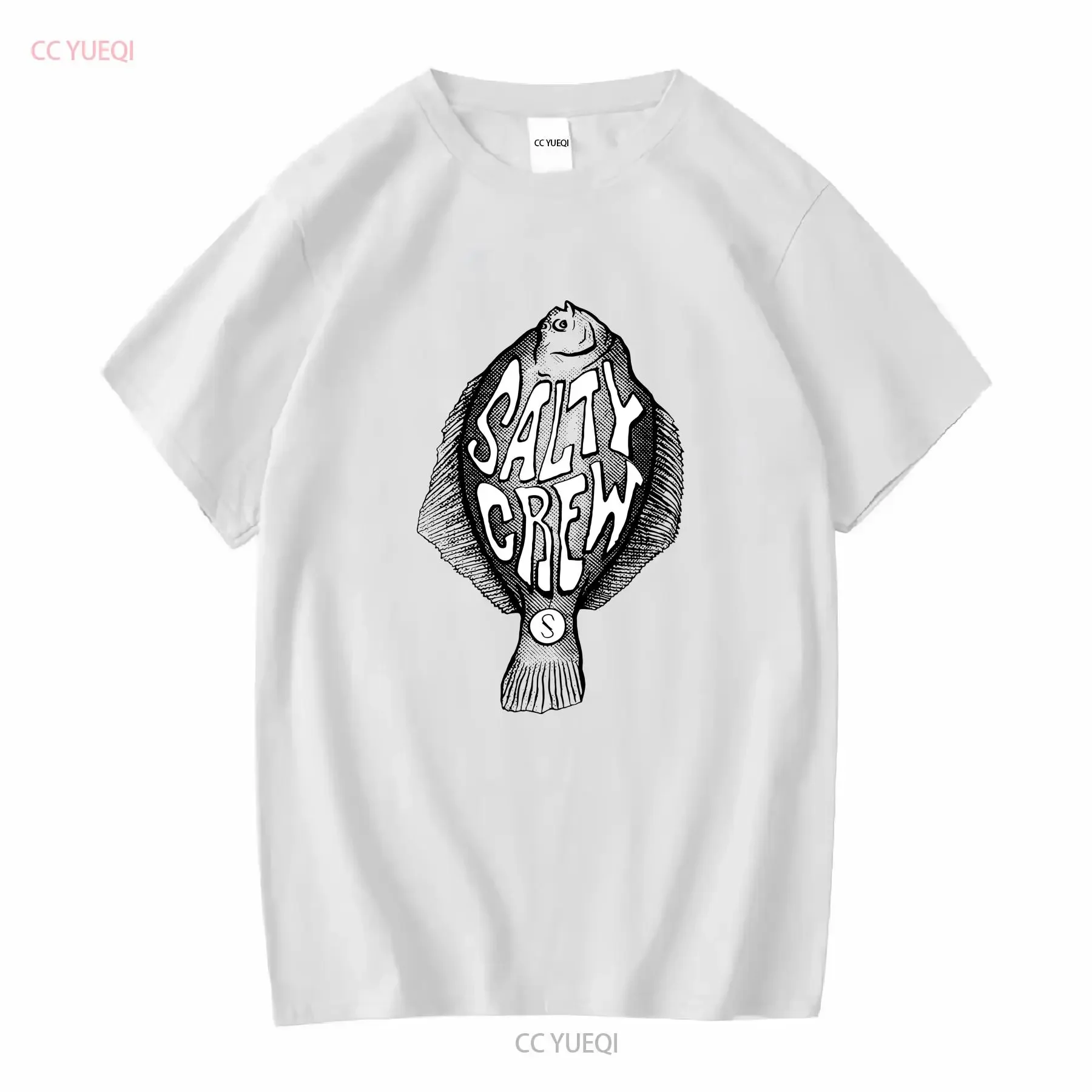 Salty Crew designer T Shirt flounder art beach lifestyle fishing Med brown tan vintage Washed fashion homme Stylish Stretched
