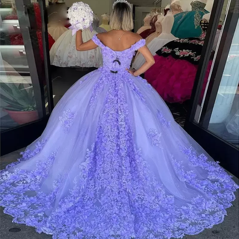 فساتين Angelsbridep-Lalic Quinceanera ، مزينة بالدانتيل الأزهار ثلاثية الأبعاد ، حلوة 15 ثوب ، زهرة مصنوعة يدويا ، مصنوعة حسب الطلب ، 16