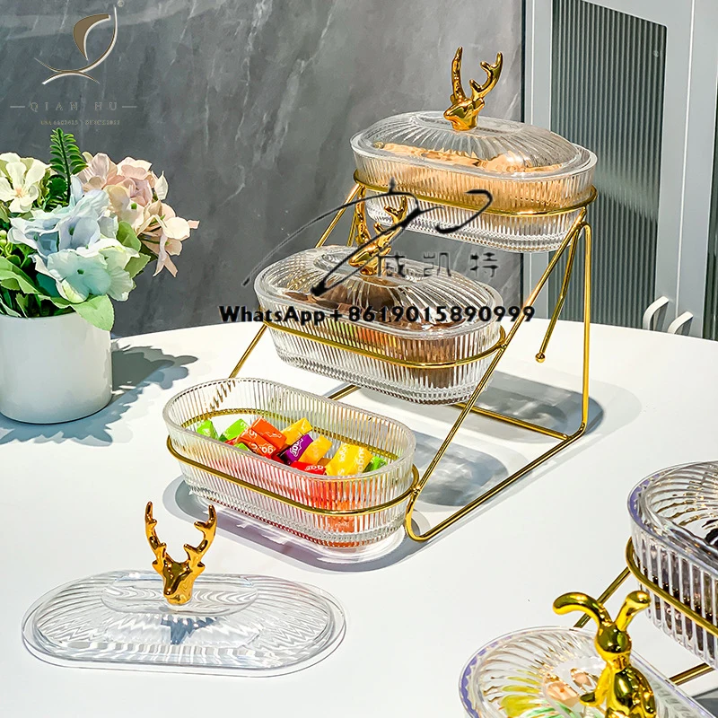 

Party Decorations Dessert Tray Set Cute Bear Two-layer Glass Fruit Tray Serving Dried Nuts Plates Glass Tray