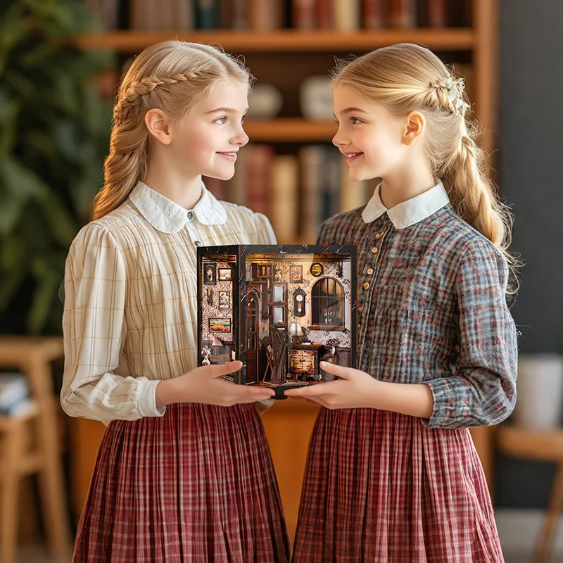 لتقوم بها بنفسك كتاب خشبي زاوية التماثيل المنمنمات القديمة قافية مكتبة رف الكتب للأصدقاء هدايا عيد ميلاد ديكور المنزل الحرف #4