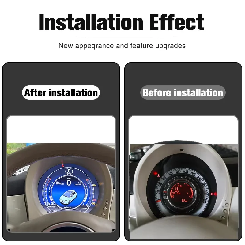 LCD Carplay Auto Car Dashboard Meter 7 Inch For Fiat 500 2007-2024 Digital Instrument Cluster Cockpit Speed Panel Speedometer