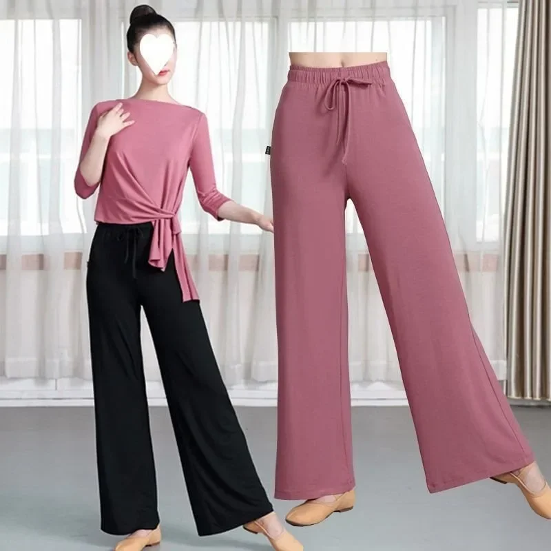 ملابس الرقص الصينية الخريف والشتاء السراويل الجديدة فضفاضة واسعة الساق ممارسة الملابس جسم المرأة الكلاسيكية