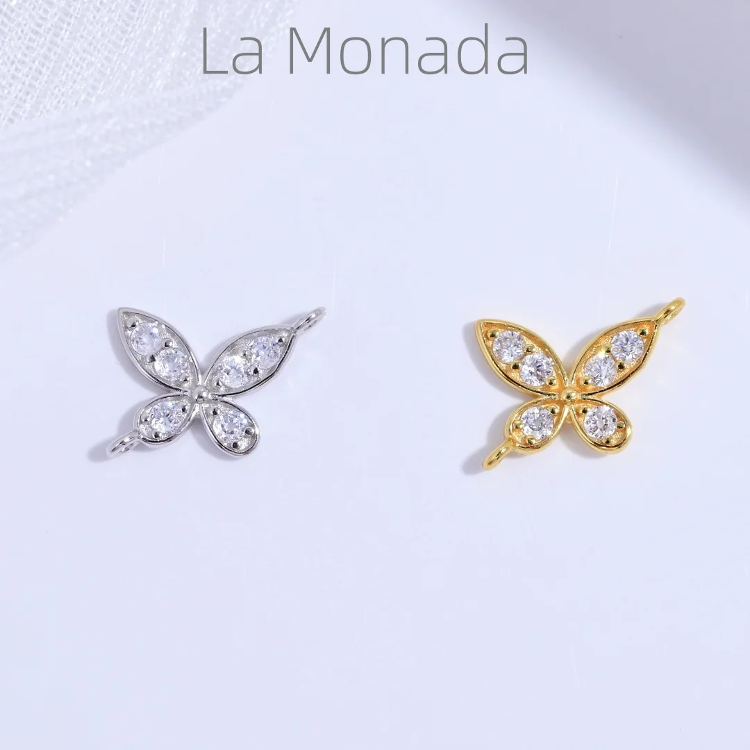 925 Sterling Silver Zircon Butterfly Connector, Double Loop Charm for Handmade Bracelet Necklace Making