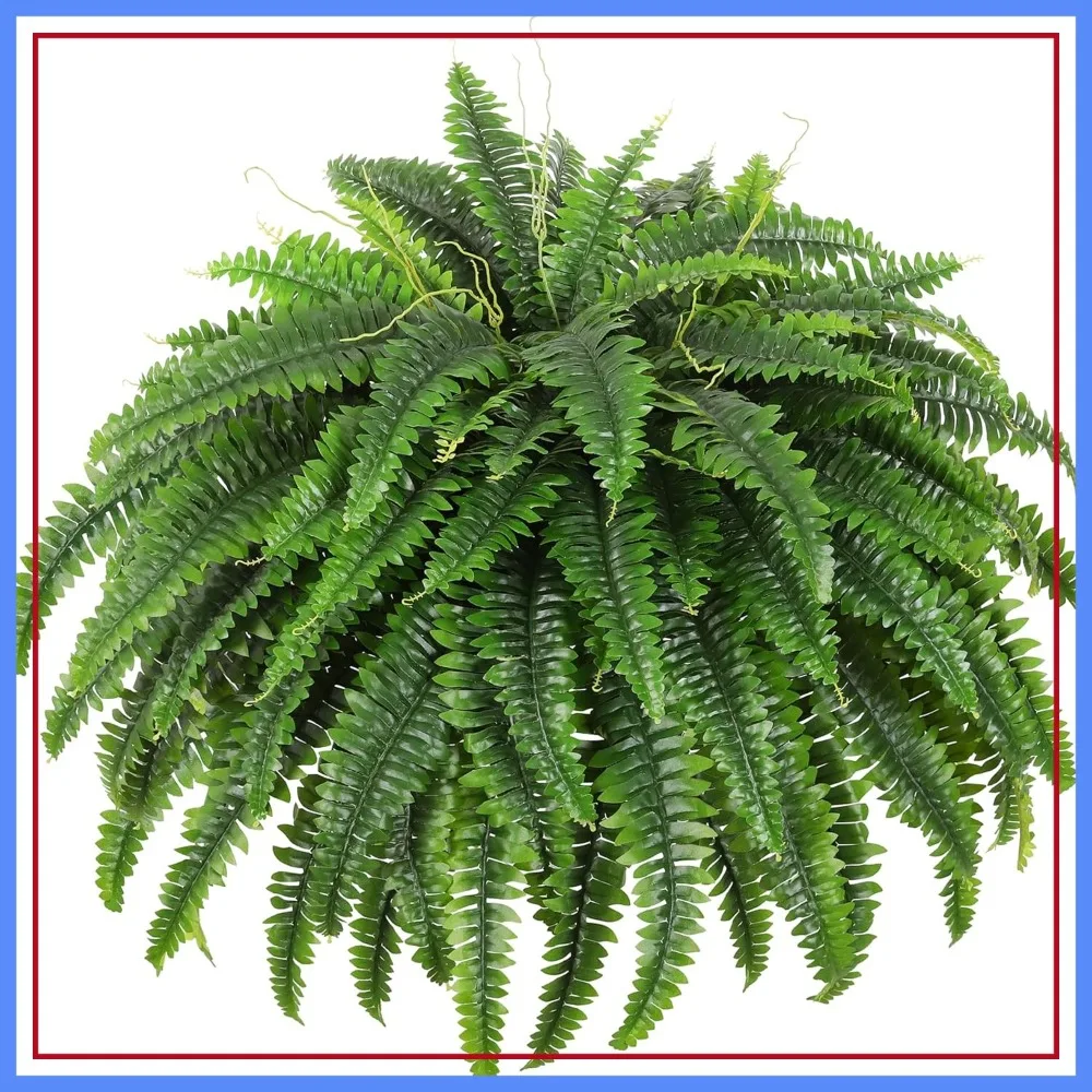 49Inch Large Artificial Boston Fern Bush, 95 Branches Silky Faux Ferns for Outdoors, Faux Greenery for Office Living Room Decor