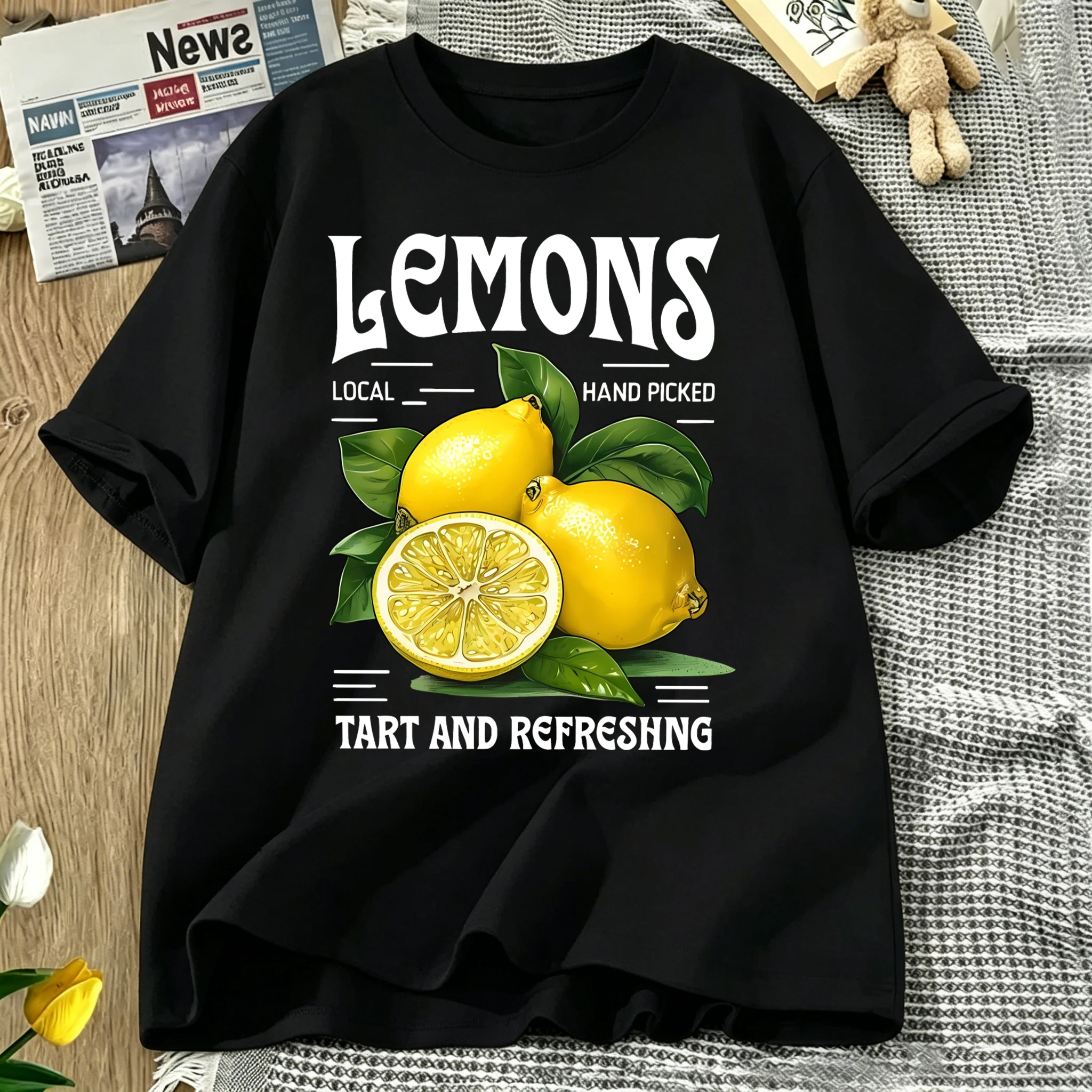 Lemons Local Hand Pickedprinted T Shirt Women Summer Breathable Tops O-Neck Hip Hop Short Sleeve Woman Cotton Y2K T-Shirts