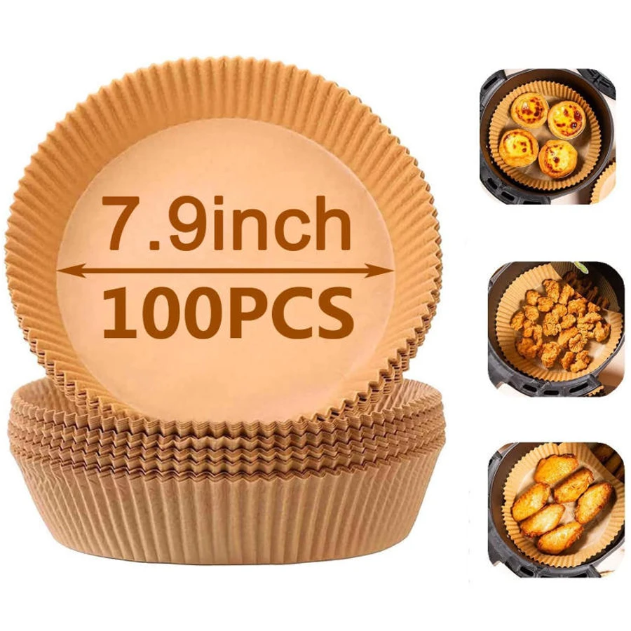100/200PCS Air Fryer Liner Round, 7.9 inch Baking Parchment  Air Fryer Disposable Paper Liners,Unbleached Non-stick Non-leak
