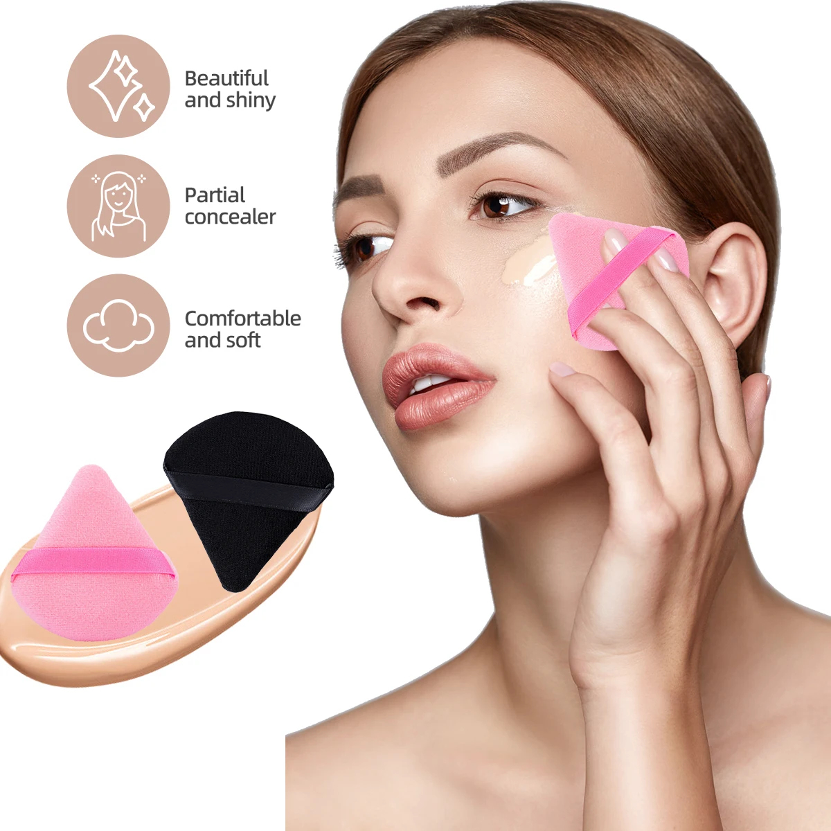 12/20pcs Pink Makeup Tools Kit Makeup Sponge Finger Puff Air Cushion Headband Wristband Makeup Remover Puff Holiday Gift