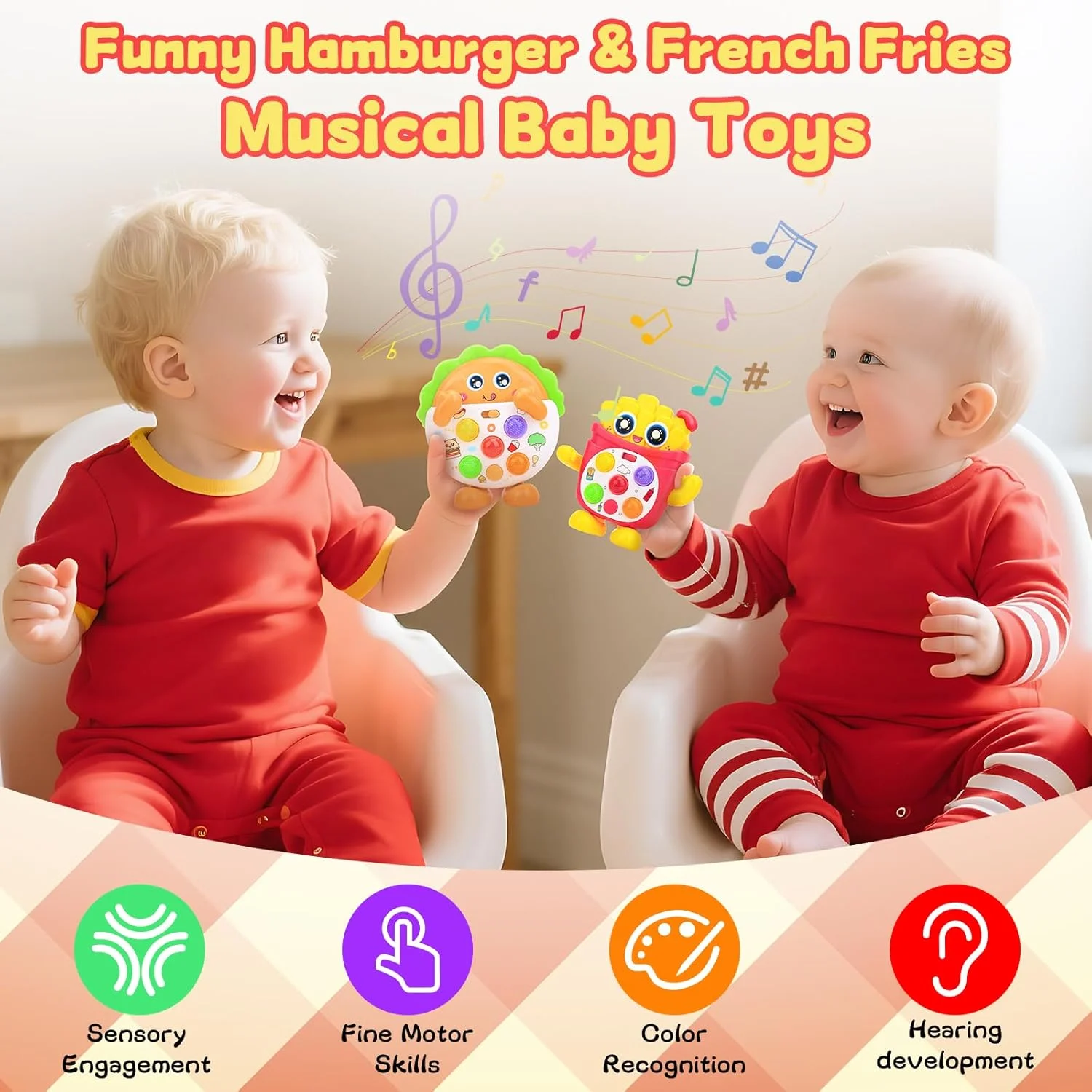 Giocattolo musicale Hamburger Fries, gioco interattivo per bambini, portatile da viaggio, gioco interattivo, 18+ mesi, confezione regalo