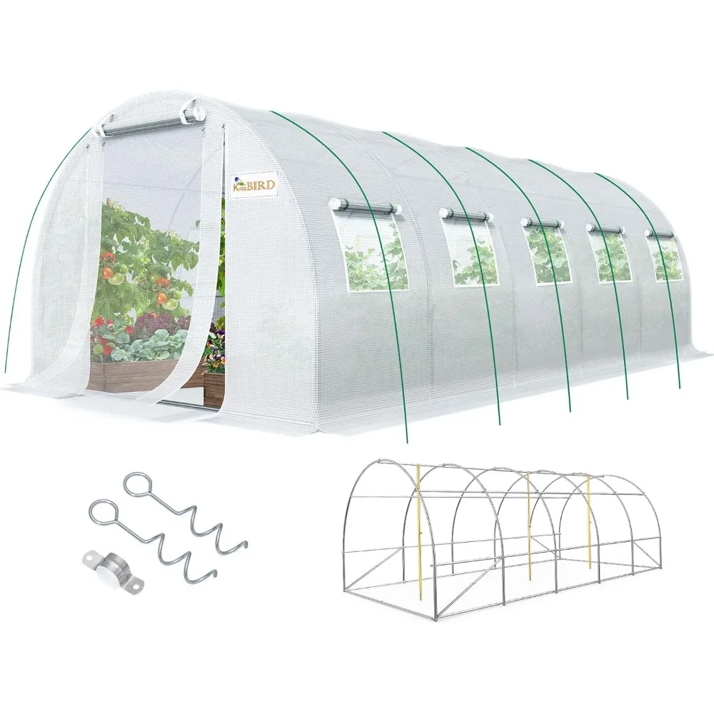 

Premium 25x10x6.6FT Greenhouse for Outdoors, Large Walk-in Heavy Duty Galvanized Steel Frame, Mesh Door Screen Window