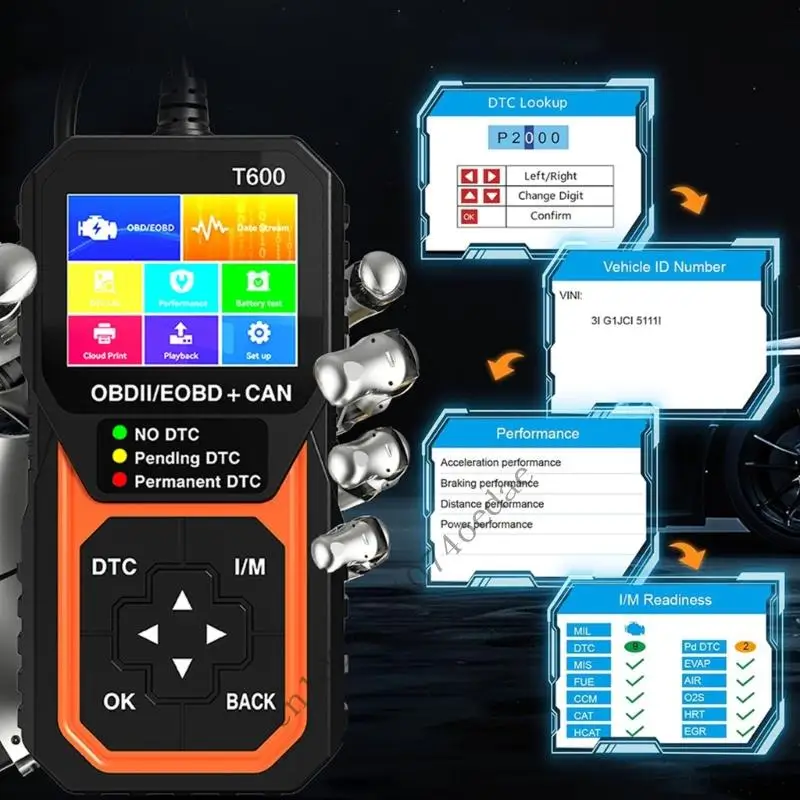0XXC Professional Car Diagnostic Scanners with Cloud Print Support & Oxygen Sensors Testing Easy to Carry for OBD2 Vehicles