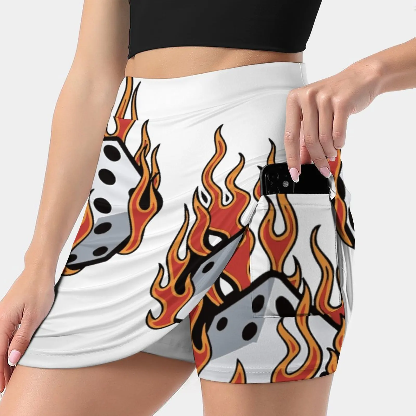 Flaming Dice Women Sports Skirt Tennis Golf Dance Fitness Running Yoga Skirts Dice Flaming Fire Poker Gambling Game Casino Luck