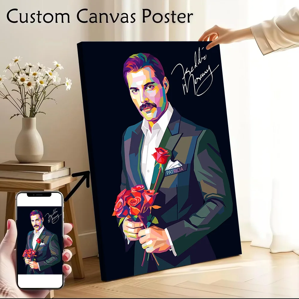 Freddie Mercury Wpap Art Canvas Wall Arts Poster Customizable Pictures Printing for Room Wand Deko Modern Home Decorations Mural