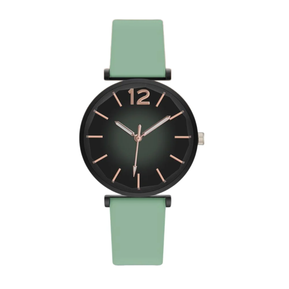 Fashion Elegant Women's Watch Black Case Silicone Strap Quartz Wristwatch Gradient Green Minimalist Casual Watches Lady Girl