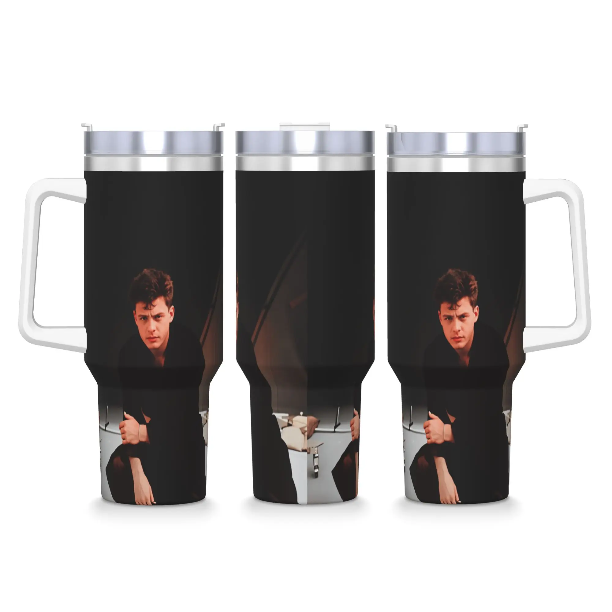 Vaso Térmico de Acero Inoxidable de 40oz con Pajita y Tapa, Diseño de Cantante Mexicano L-Luis Miguel, para Camping, Bebidas y Agua