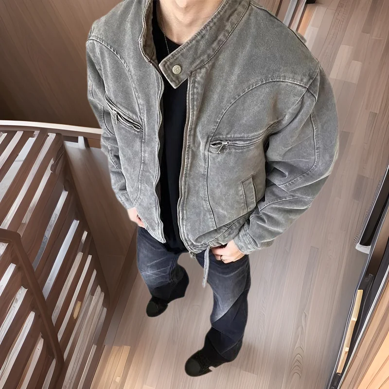 

2026 men's short, autumn, stand-up collar denim jacket