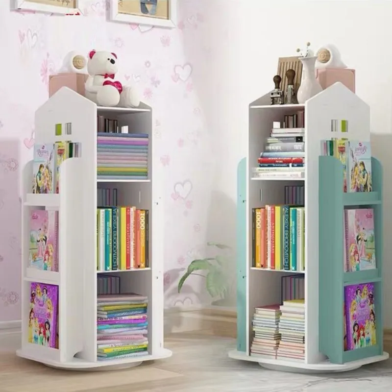 Creative Floor Bookcase Children's Illustrated Bookcase Rotating Bookcase Kindergarten Baby Shelves Student Book Storage Shelf