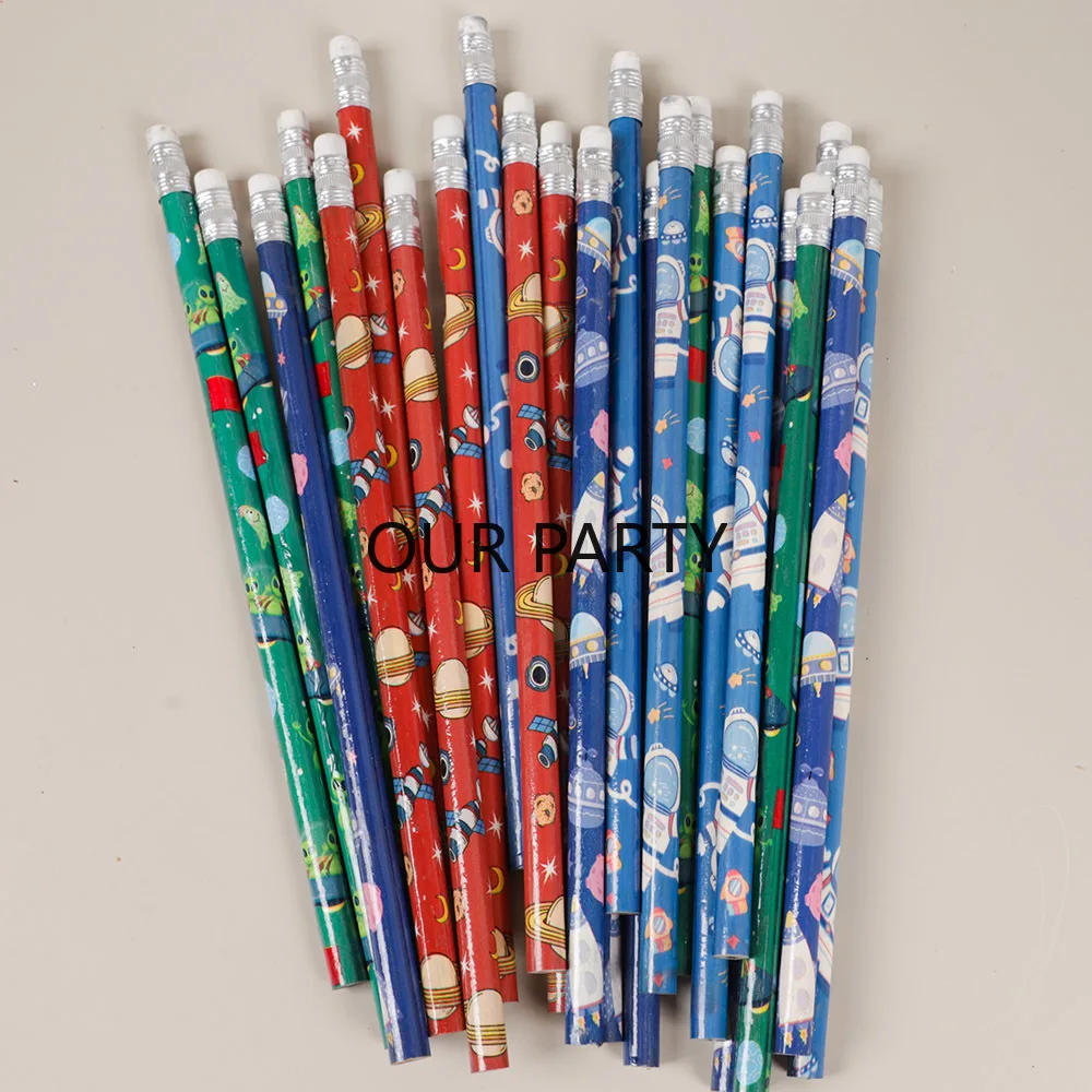 24Pcs Cartoon Astronaut Rocket HB Writing Painting Pencils for Kids Outer Space Theme Birthday Party Favors Back To School Gifts