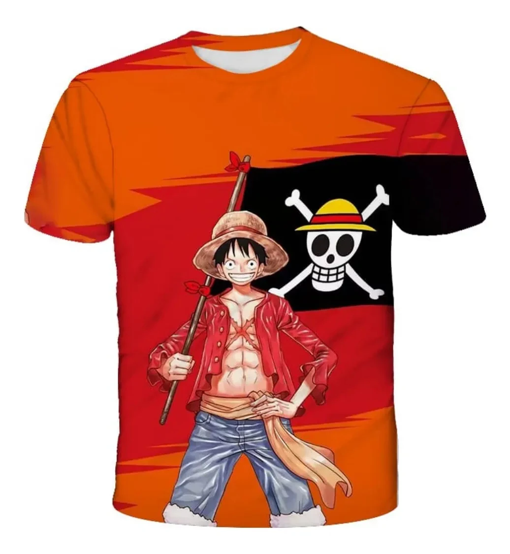 2026 Summer One Piece Luffy Retro Cosplay T-shirt Men's Oversized 3D Printed Short-sleeved Family Unisex Children's Sports Shirt
