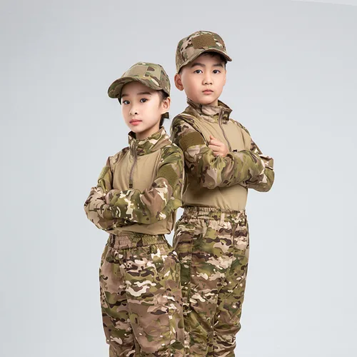 Imagen 1 del producto Conjunto de camuflaje para niños, traje de rana de manga larga de verano, entrenamiento de campamento de verano, traje de entrenamiento militar para escuela primaria y jardín de infantes