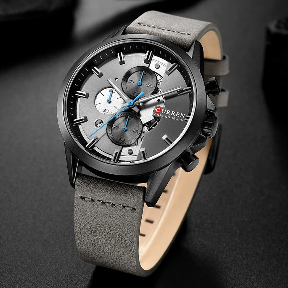 CURREN 8325 Luxury Brand Watches for Man Casual Clock with Chronograph Luminous Hands Leather Straps Wristwatches Male