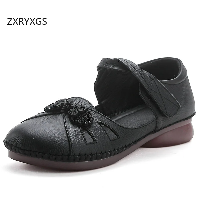 ZXRYXGS Chinese Style Summer Women Sandals 2024 Genuine Learger Noble Elegant Comfortable Sandals Soft Sole Women Shoes Sandals