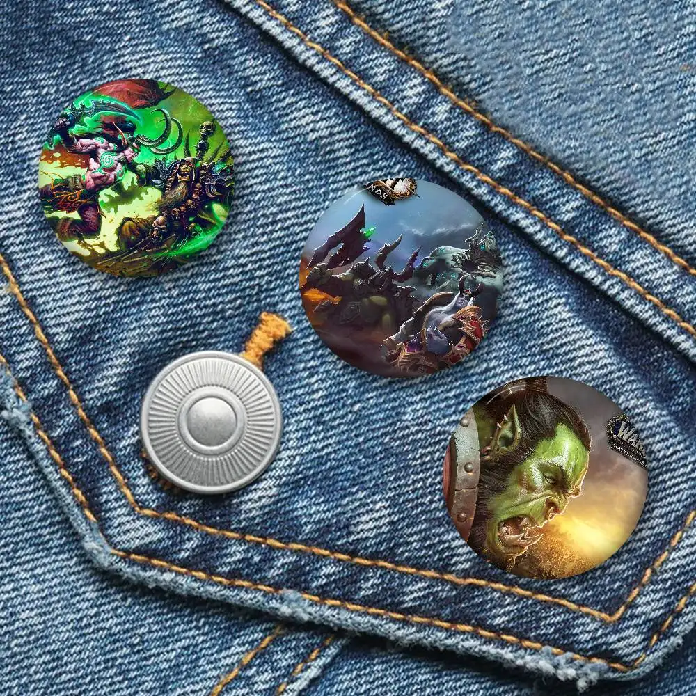 Video Game World Of Warcraft Cartoon Brooches Anime Badge Round Handmade Brooch Lapel Pins Jewelry for Backpack Clothes Gifts