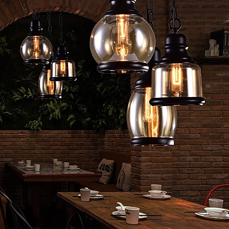 French Retro Glass Chandelier Hot Pot Restaurant Cafe Personalized Hanging Chain Wire Hemp Rope Luxury  Advanced Decoration Lamp