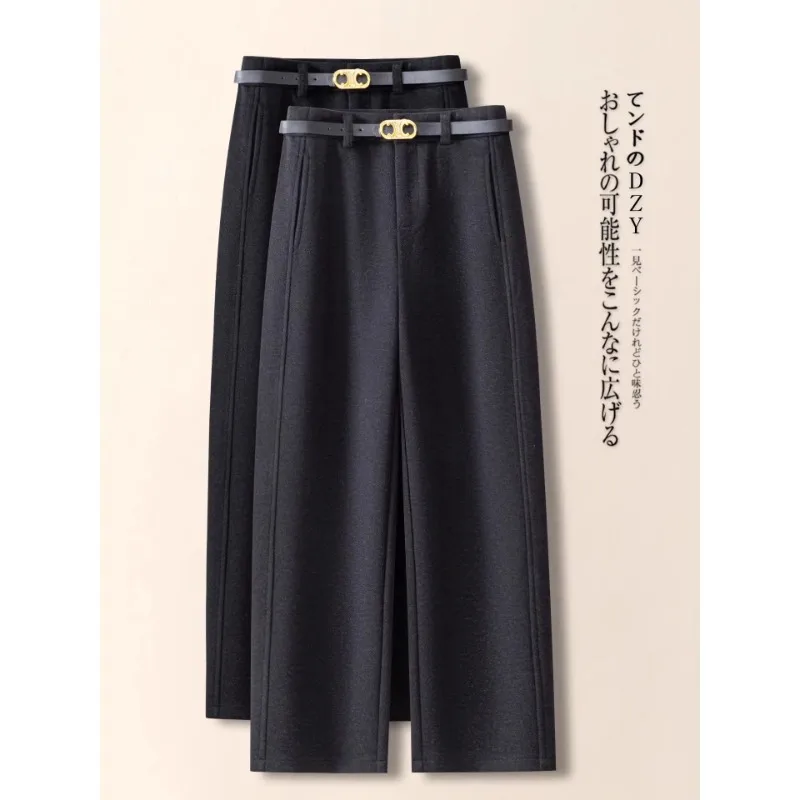 

Gray Woolen Harem Pants Women Winter Commuter Scimitar Pants Warm Thickened Cropped Pants