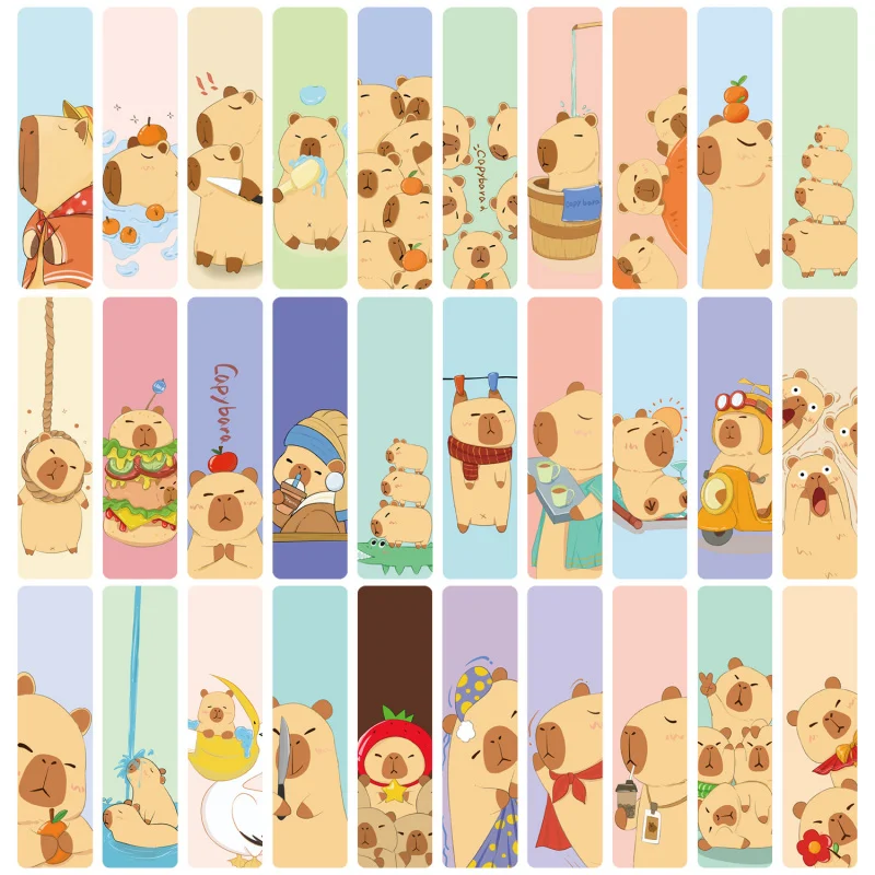 CC 30pcs Kapibara Bookmark Cartoon Cute Reading Mark Office Supplies Creative Card