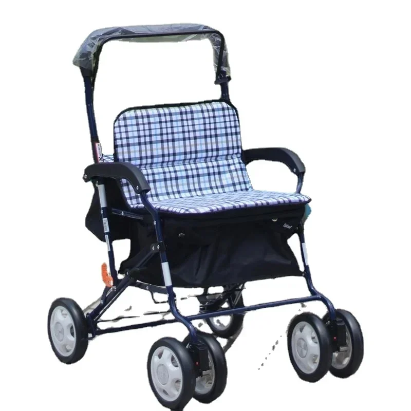 Light Weight Four Wheels-Medical Seniors-Folding Rollator Walker with Seat with Comfort Handles shoping cart walking stick