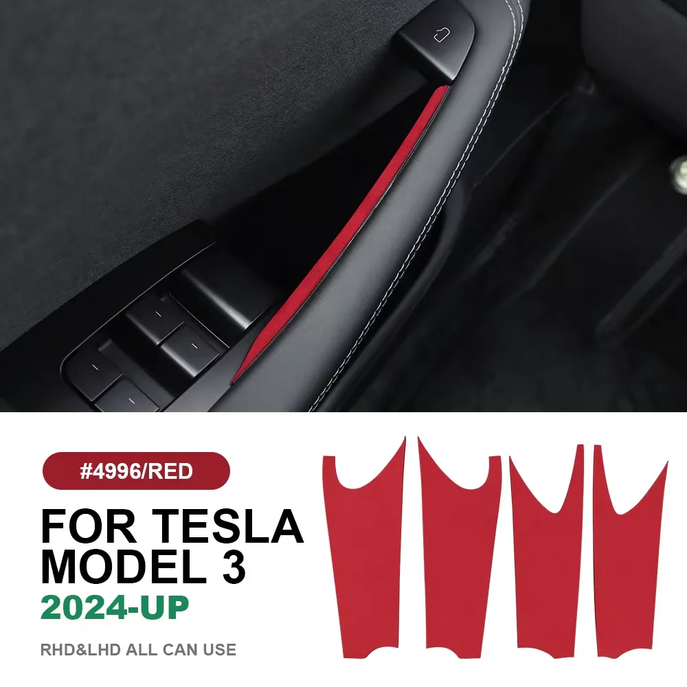 KUNGKIC Italian Top Suede Door Inside Handle Trim Stickers for Tesla Model 3 Highland 2024-Up Decor Car Interior Accessories