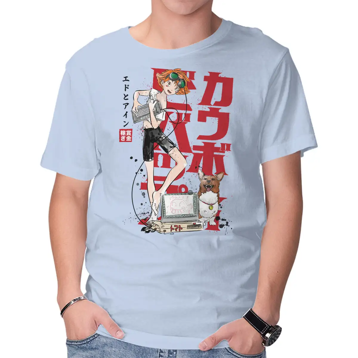 Ed And Ein Sumi-E Anime Graphic T-shirts for Men Clothing Women Short Sleeve Tees Vintage High Quality 100%Cotton