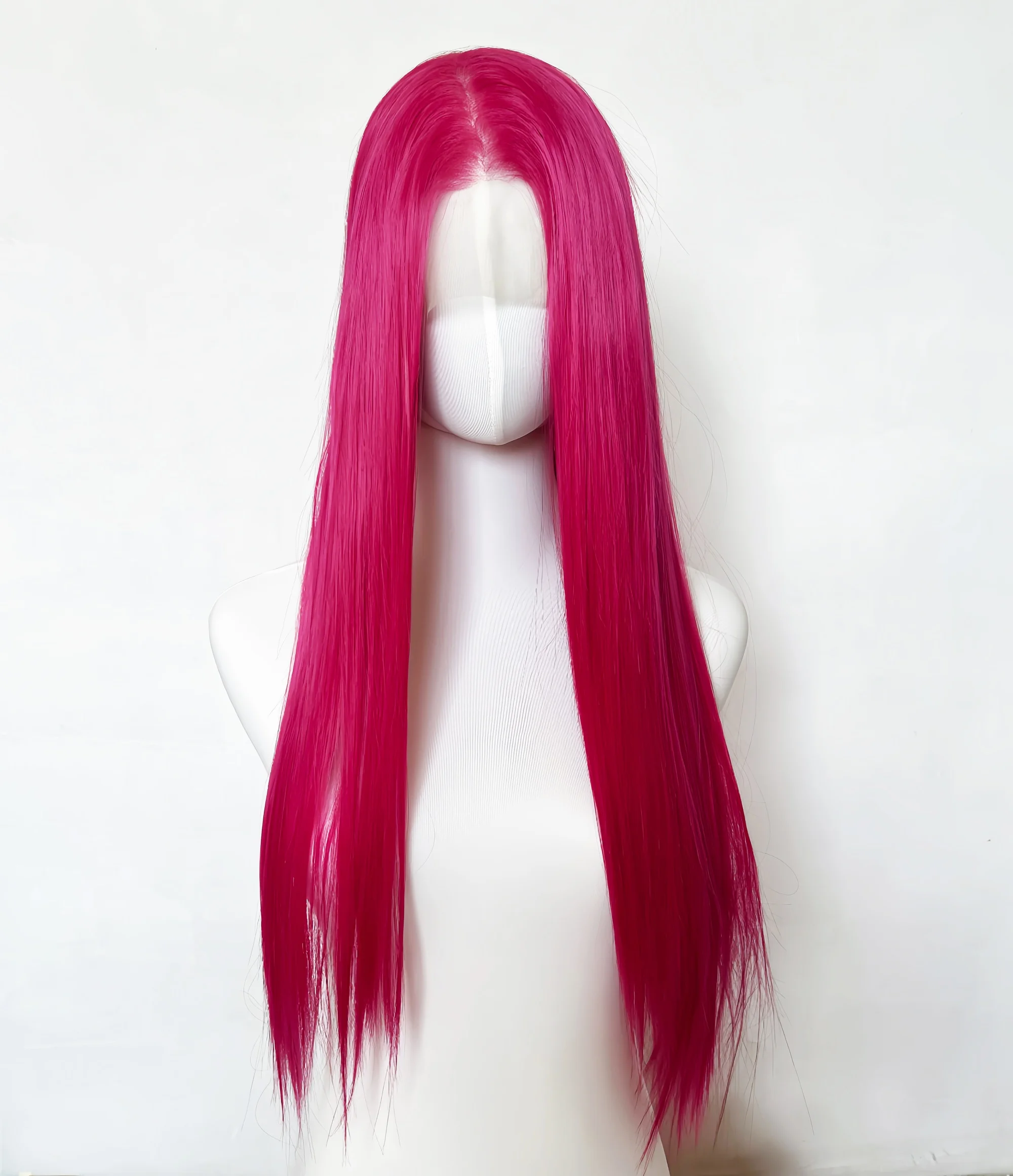 النيون الأحمر الباروكات 13 × 4 طويل مستقيم ارتفاع درجة الحرارة الألياف طبيعة شعري الاصطناعية الدانتيل شعر مستعار أمامي تأثيري KPop شيطان هنتر ميرا #6