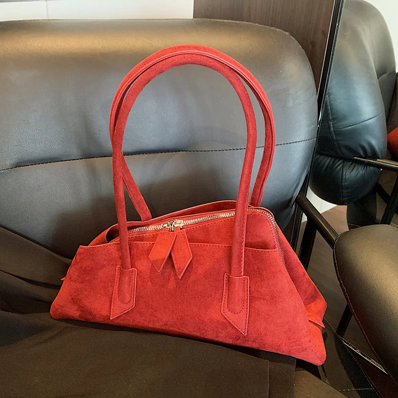 

Triangle Design Women's Handbag Personality Bag 2025 New Autumn Commute Shoulder Bag Lady Faux Suede Tote Zipper Purse