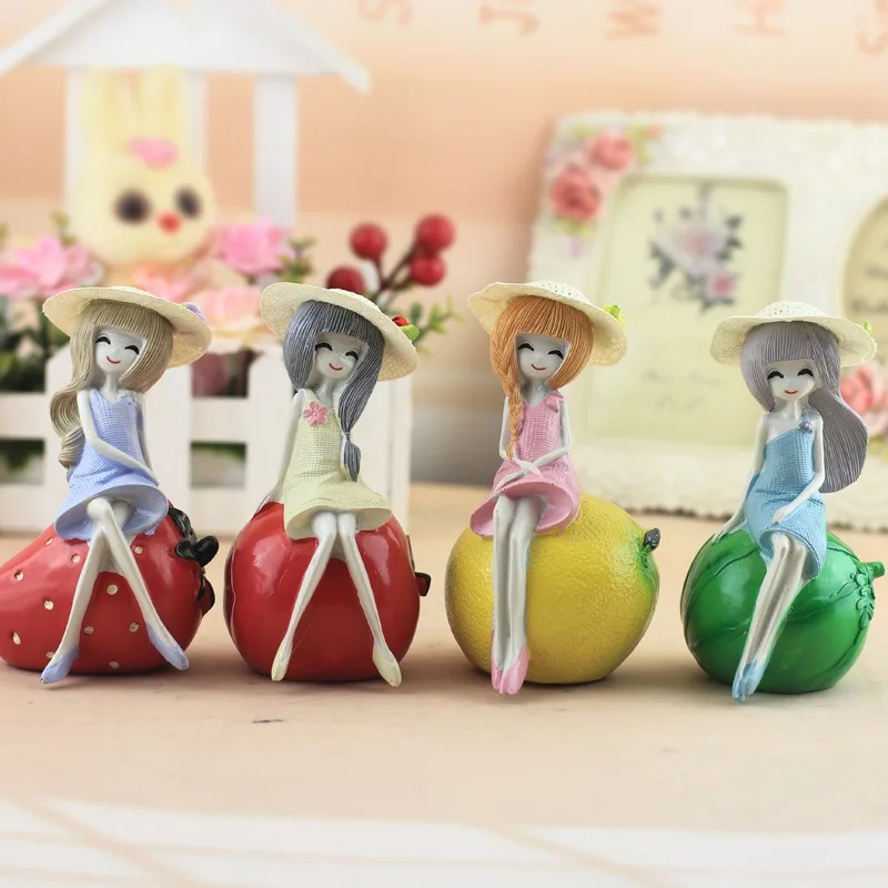 Cute Fruit Girl Resin Ornament Creative Home Decoration Living Room Bedroom Desktop Crafts Small Decoration
