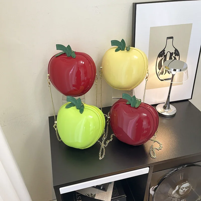 

Apple Shape Cute Niche Design Bags 2025 New Trend High Quality Party Women's Handbags PVC Solid Zipper CHAINS Crossbody Bags