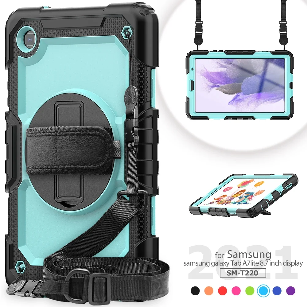 

360 Rotating Bracket Hand Strap Cover Funda Case For Samsung Galaxy Tab A7 Lite 8.7 2021 T220 T225 SM-T220 Shockproof Tablet #S