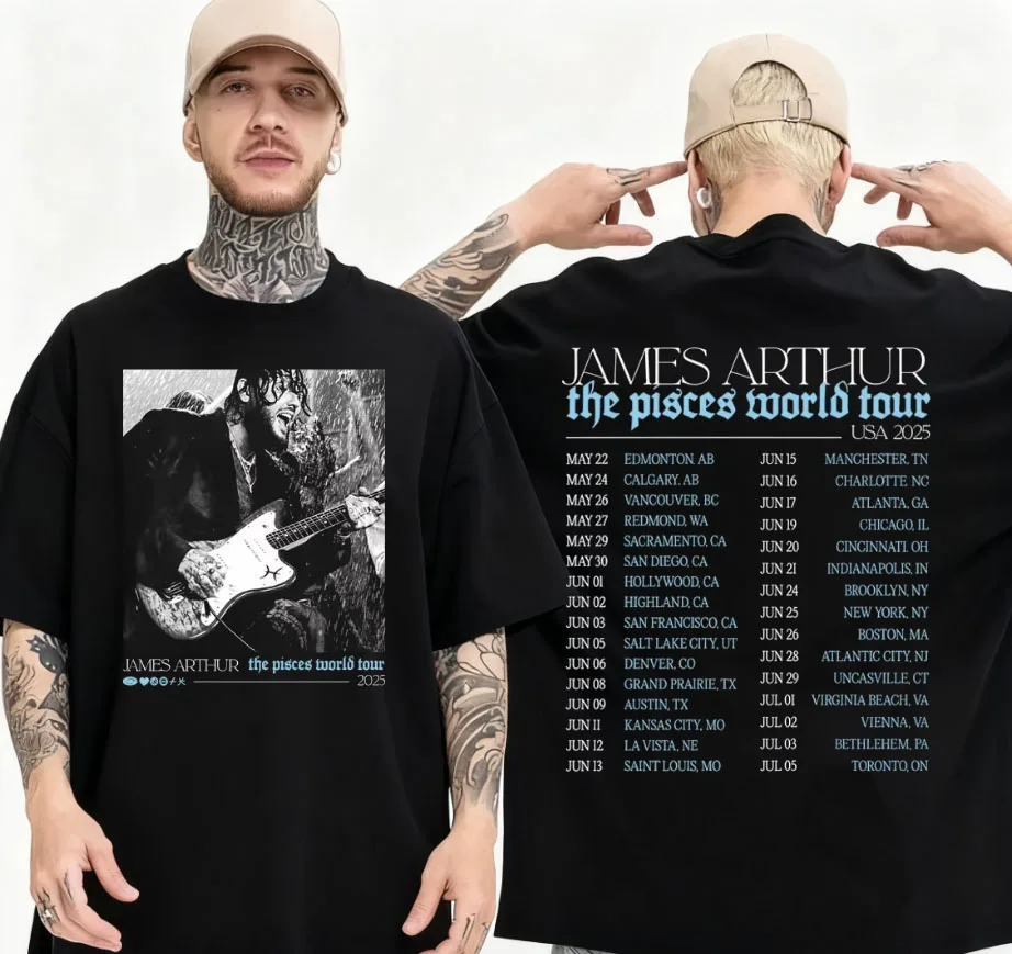 2025 الصيف جيمس آرثر الحوت جولة حول العالم تي شيرت الرجال القوطية الترفيه القطن قصير الأكمام تي شيرت الشارع سوبر تي شيرت