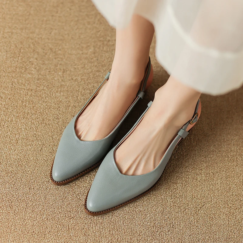 Women Sandals Shoes Low Heels Elegant Genuine Leather High Quality Comfortable Shoes Women Casual Office Lady  LX37